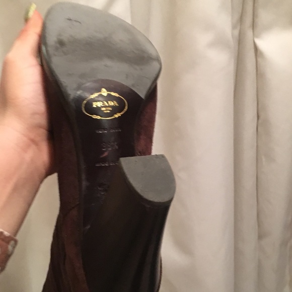 calzature donna Prada Moro Brown suede tall boots - Picture 3 of 8
